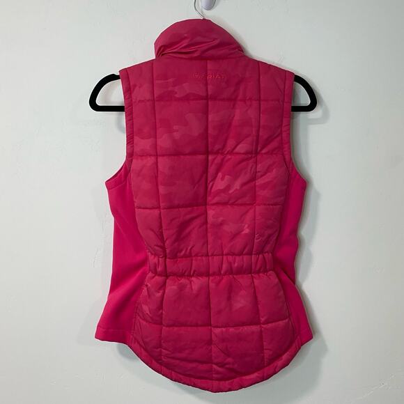 Ariat Women's Hybrid Camo Puffer Vest Stretch Side Panels Hot Pink Small - Picture 7 of 9
